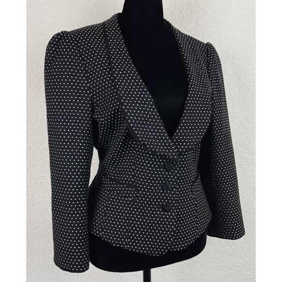 (VTG) NANETTE LEPORE •  Black Embroidered Dot Pattern Wool Blazer - Picture 12 of 16